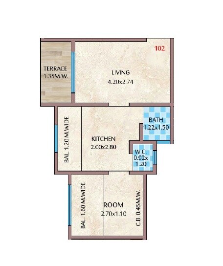 Floor plan of 1 BHK 328 Sq. Ft. Apartment in Avishkar Prakruti Sparsh, Thane
