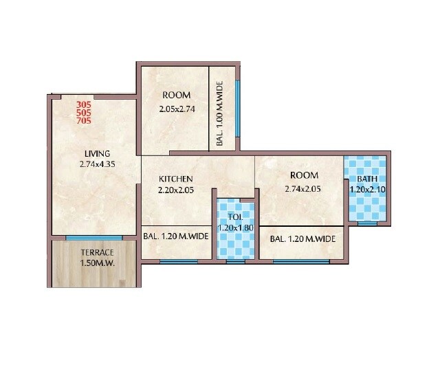 Floor plan of 2 BHK 384 Sq. Ft. Apartment in Avishkar Prakruti Sparsh, Thane