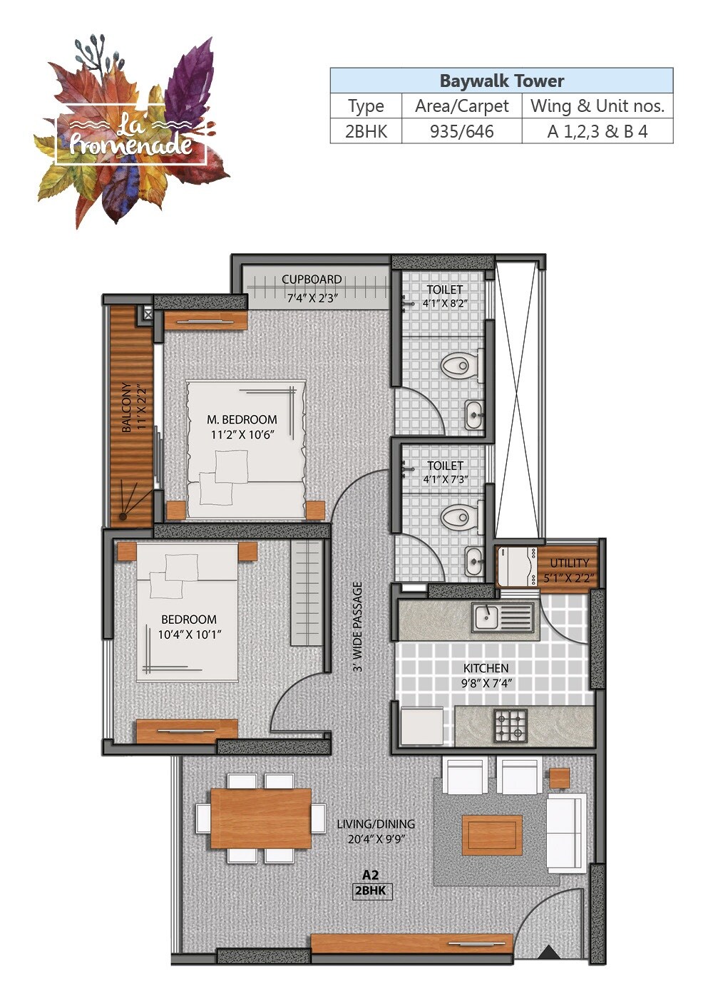 Floor plan of 2 BHK 581 Sq. Ft. Apartment in Axis La Promenade Phase II, Thane