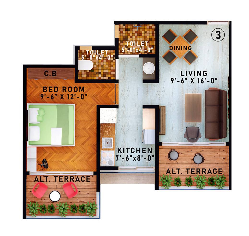 Floor plan of 1 BHK 480 Sq. Ft. Apartment in Ayesha Garden, Thane
