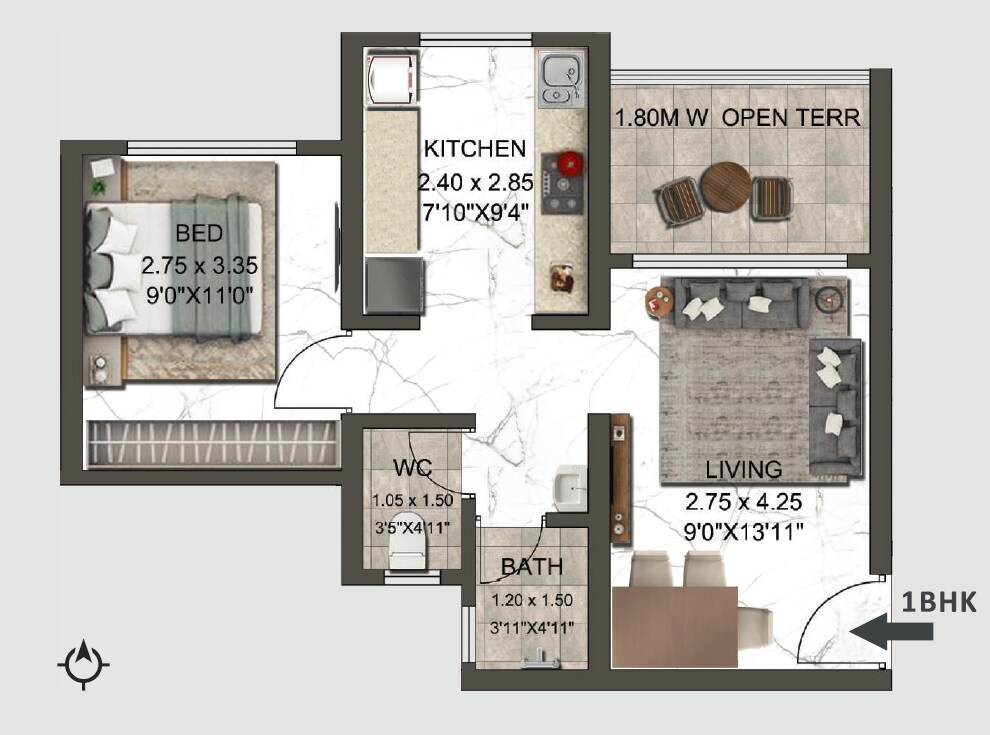 Floor plan of 1 BHK 465 Sq. Ft. Apartment in Balaji Annex Thakurli, Thane