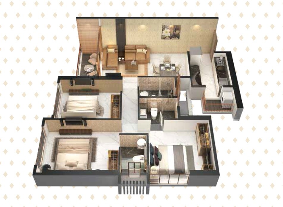 Floor plan of 2 BHK 705 Sq. Ft. Apartment in Balaji Aqua, Thane