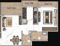 Floor plan of 1 BHK 383 Sq. Ft. Apartment in Balaji Exotica, Thane