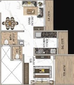 Floor plan of 2 BHK 650 Sq. Ft. Apartment in Balaji Exotica, Thane
