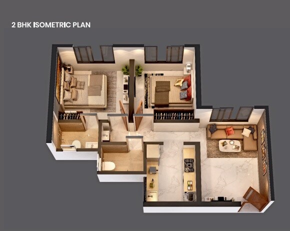 Floor plan of 2 BHK 652 Sq. Ft. Apartment in Sai Balaji Govind, Thane