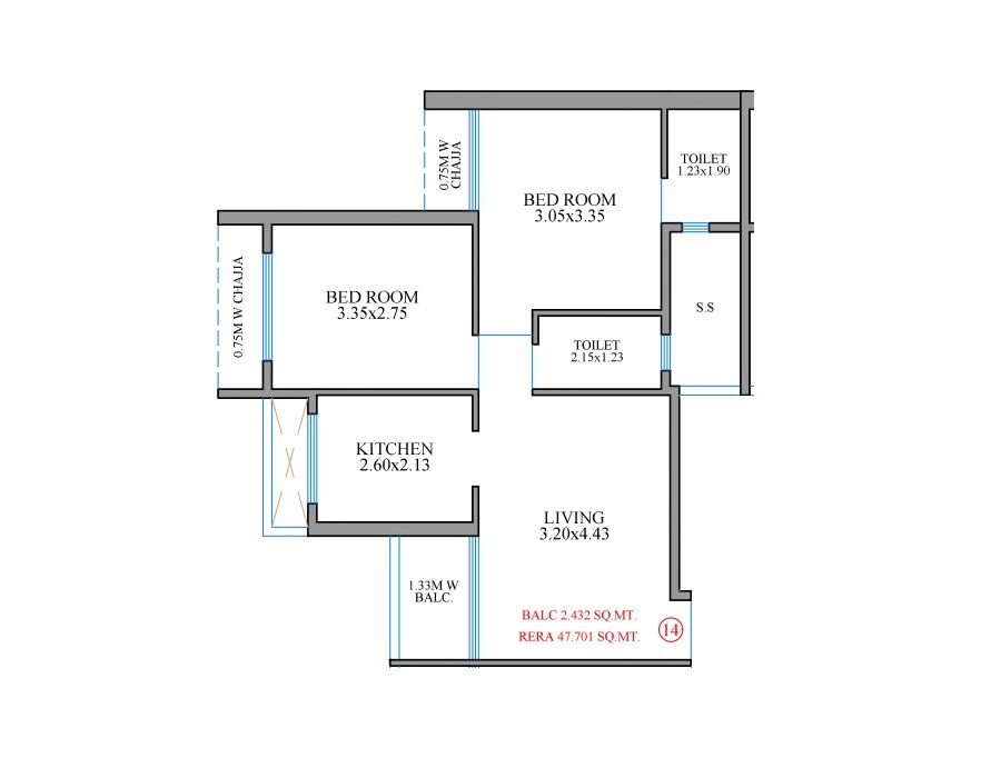 Floor plan of 2 BHK 513 Sq. Ft. Apartment in Balaji Olympia City, Thane