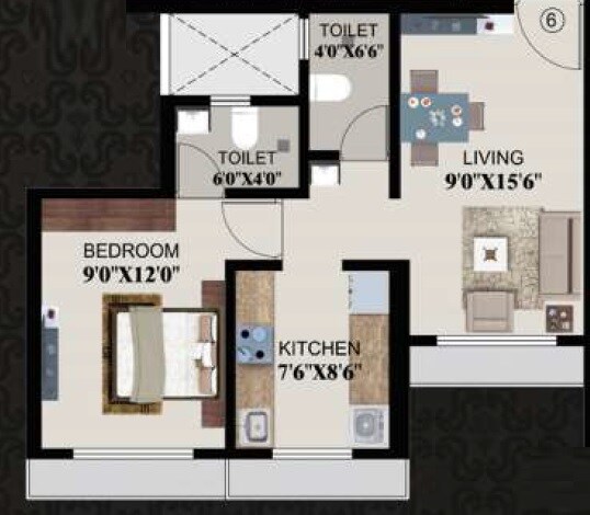 Floor plan of 1 BHK 411 Sq. Ft. Apartment in Balaji Residency Thakurli, Thane
