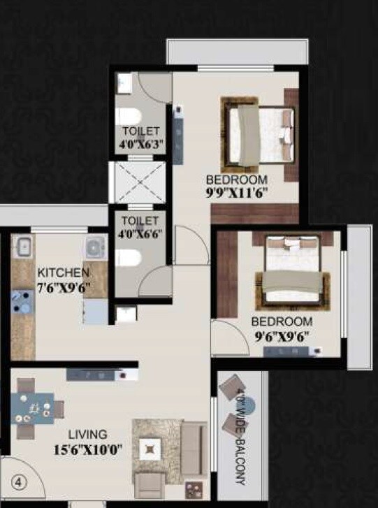 Floor plan of 2 BHK 504 Sq. Ft. Apartment in Balaji Residency Thakurli, Thane