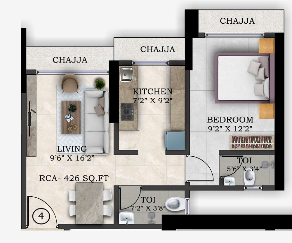 Floor plan of 1 BHK 426 Sq. Ft. Apartment in Balaji Serenity, Thane