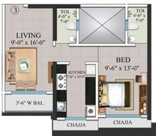 1 BHK 478 Sq. Ft. Apartment