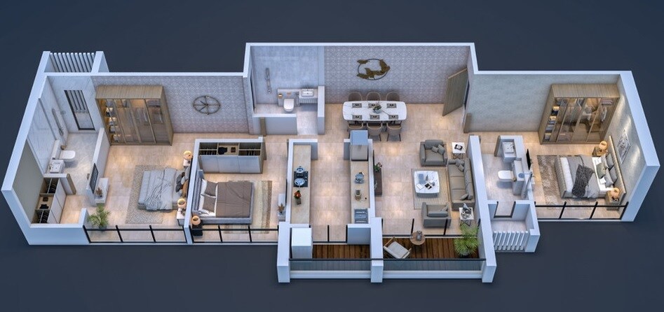 Floor plan of 3 BHK 1012 Sq. Ft. Apartment in Balaji Skyline, Thane