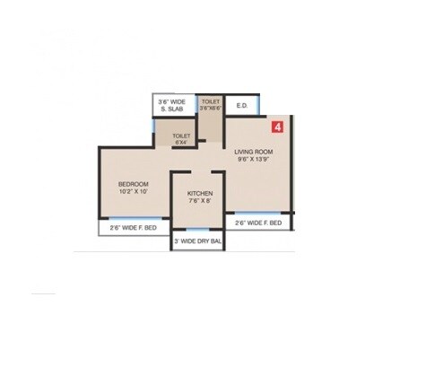 Floor plan of 1 BHK 460 Sq. Ft. Apartment in Balaji Trinity Heights, Thane