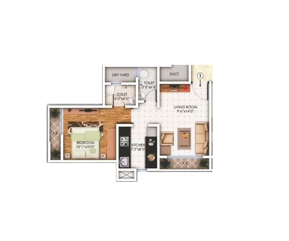 Floor plan of 1 BHK 387 Sq. Ft. Apartment in Balaji Trinity Oasis, Thane