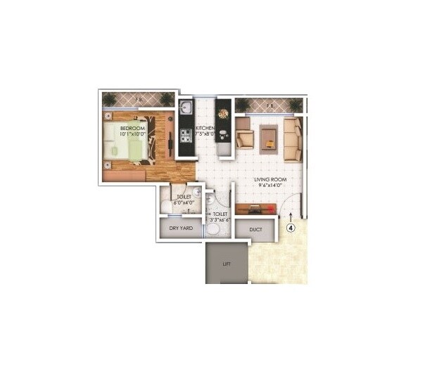 Floor plan of 1 BHK 431 Sq. Ft. Apartment in Balaji Trinity Oasis, Thane