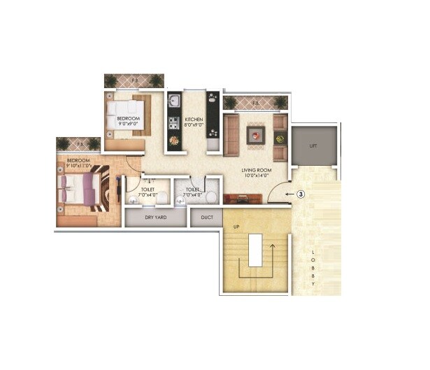 Floor plan of 2 BHK 650 Sq. Ft. Apartment in Balaji Trinity Oasis, Thane