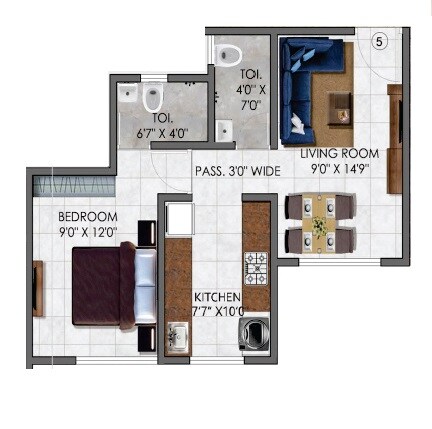Floor plan of 1 BHK 430 Sq. Ft. Apartment in Balaji Vasant, Thane