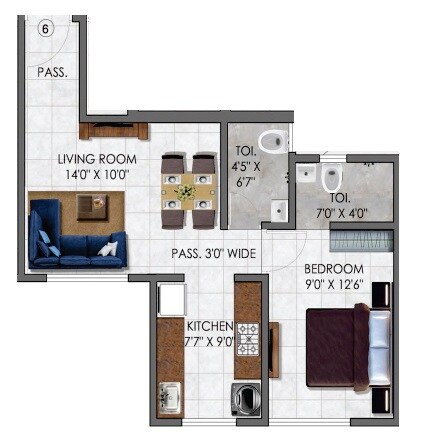 Floor plan of 1 BHK 444 Sq. Ft. Apartment in Balaji Vasant, Thane