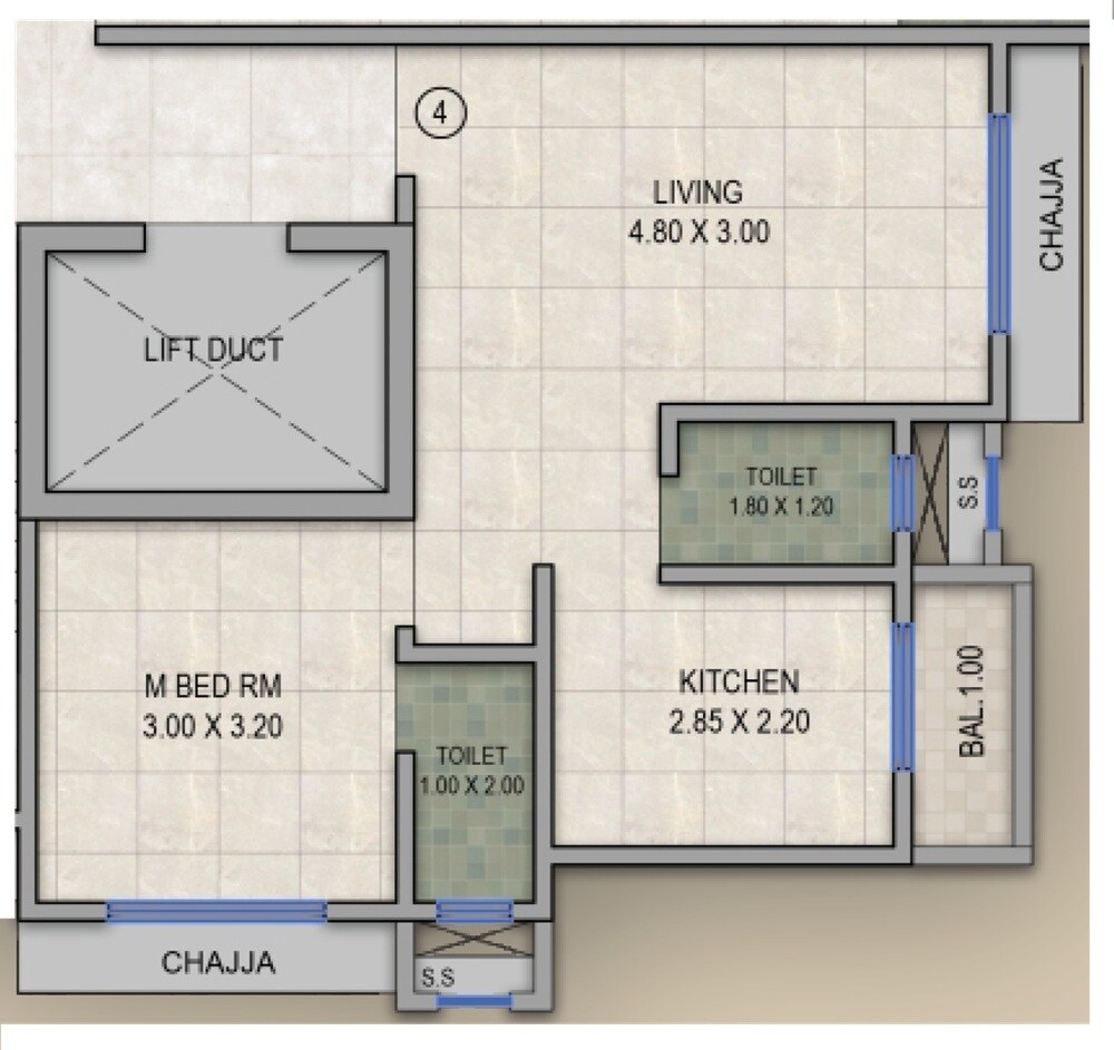 Floor plan of 1 BHK 453 Sq. Ft. Apartment in Balkrishna CHS, Thane