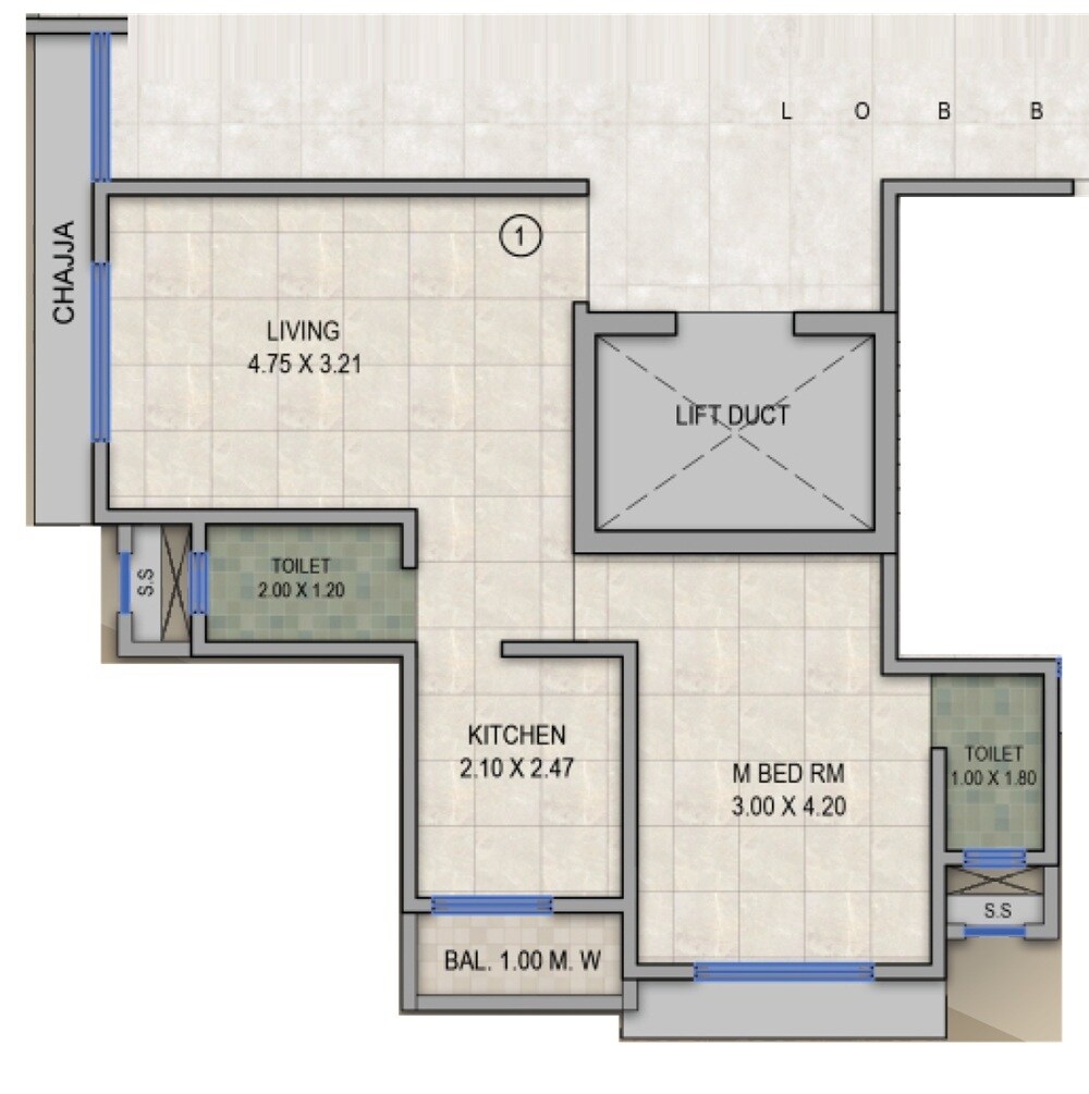 Floor plan of 1 BHK 464 Sq. Ft. Apartment in Balkrishna CHS, Thane