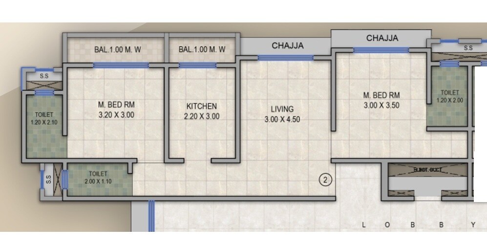 Floor plan of 2 BHK 659 Sq. Ft. Apartment in Balkrishna CHS, Thane