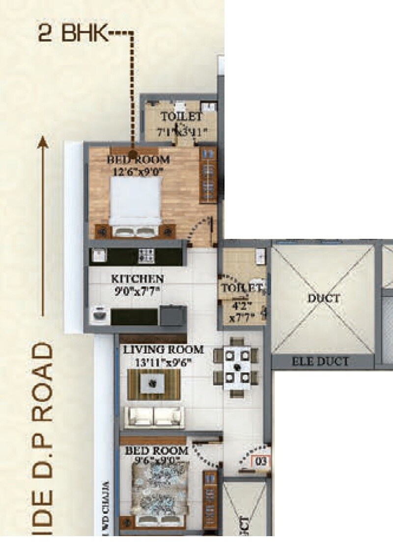 Floor plan of 2 BHK 551 Sq. Ft. Apartment in Bhagwati Celeste, Thane
