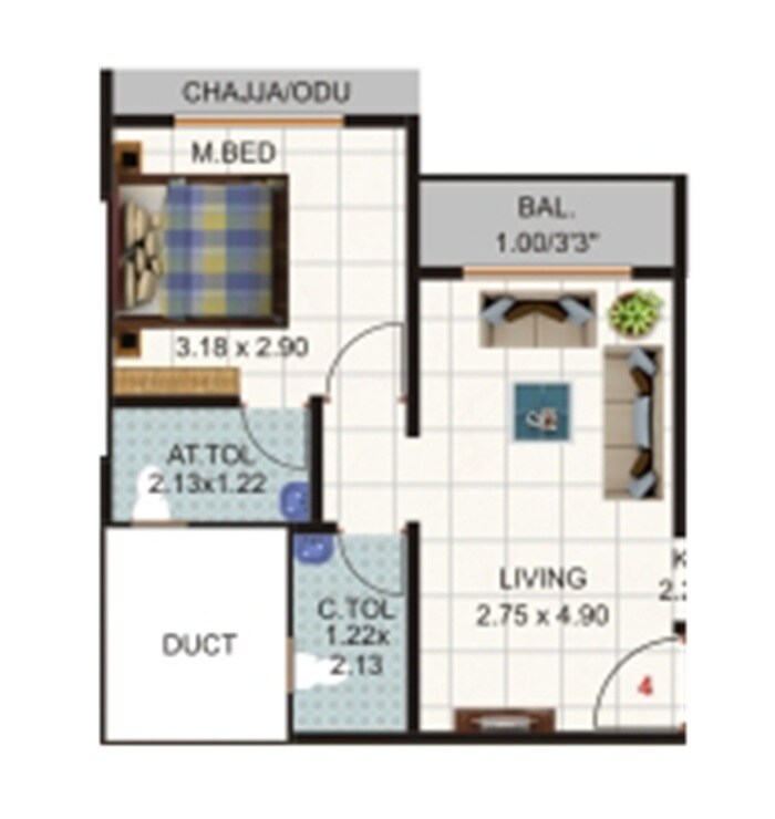 Floor plan of 1 BHK 445 Sq. Ft. Apartment in Bhagwati Shree Krushna Kunj, Thane