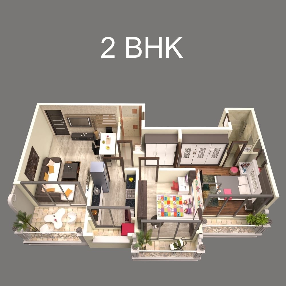 Floor plan of 2 BHK Apartment - 493 sq. ft. in Bhagwati Skylon Mumbai, Thane