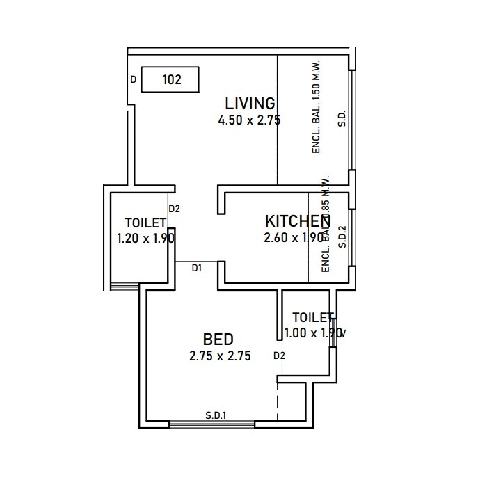 1 BHK 296 Sq. Ft. Apartment