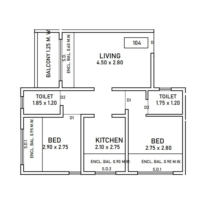 2 BHK 407 Sq. Ft. Apartment