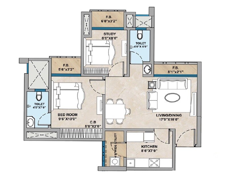 Floor plan of 1 BHK 508 Sq. Ft. Apartment in Bharat Ecovistas, Thane