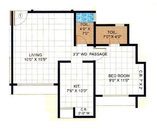 Floor plan of 1 BHK 497 Sq. Ft. Apartment in Bharat Shiv Sai Paradise, Thane