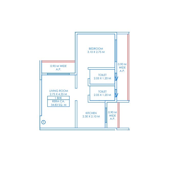 Floor plan of 1 BHK Apartment - 375 sq. ft. in Bharti Yug Paradise, Thane