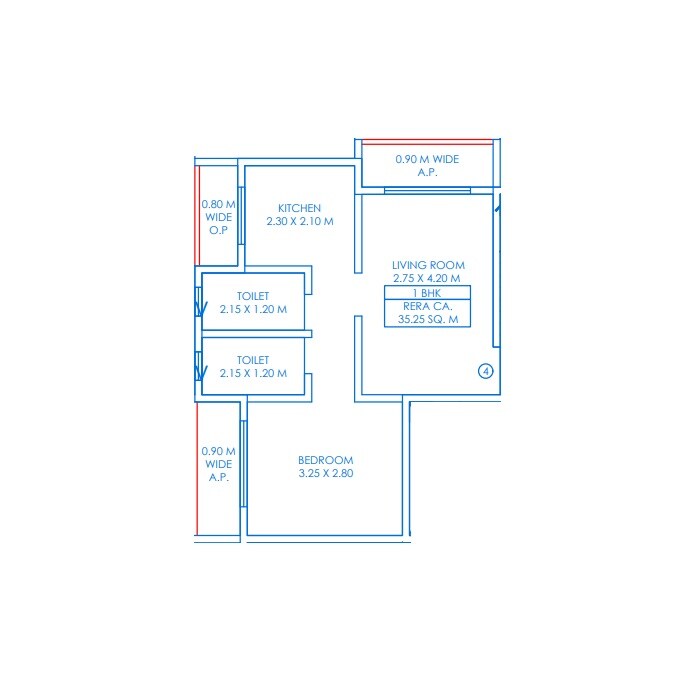Floor plan of 1 BHK Apartment - 379 sq. ft. in Bharti Yug Paradise, Thane