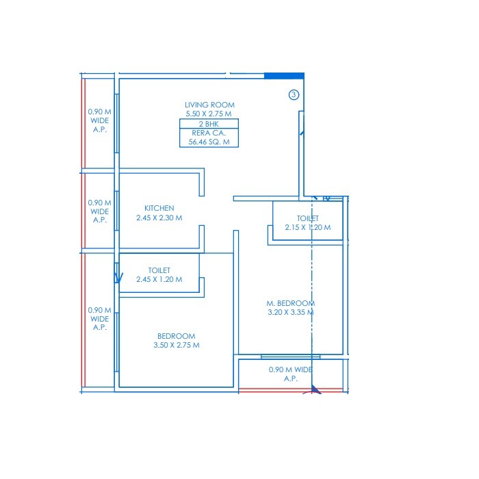 Floor plan of 2 BHK Apartment - 608 sq. ft. in Bharti Yug Paradise, Thane