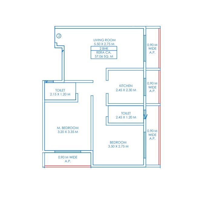 Floor plan of 2 BHK Apartment - 614 sq. ft. in Bharti Yug Paradise, Thane