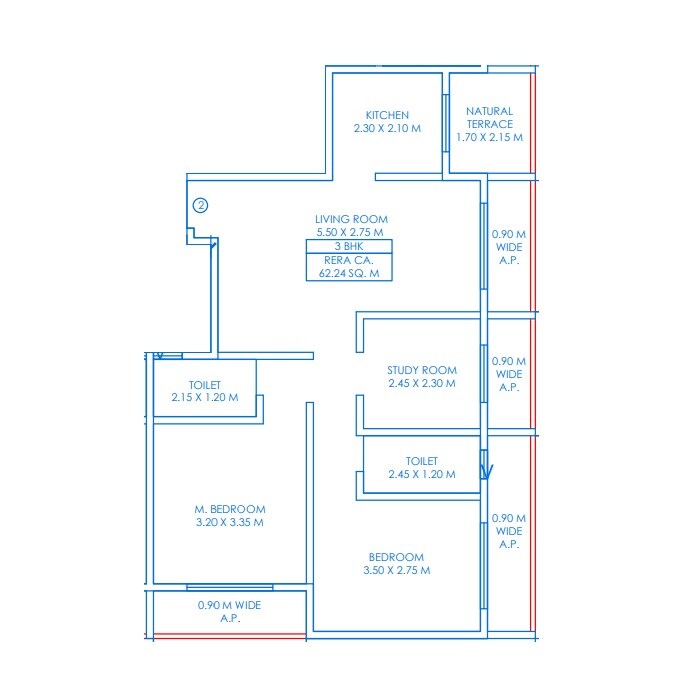 Floor plan of 3 BHK Apartment - 670 sq. ft. in Bharti Yug Paradise, Thane