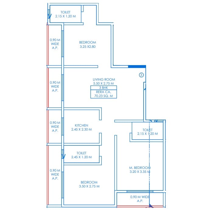 Floor plan of 3 BHK Apartment - 756 sq. ft. in Bharti Yug Paradise, Thane