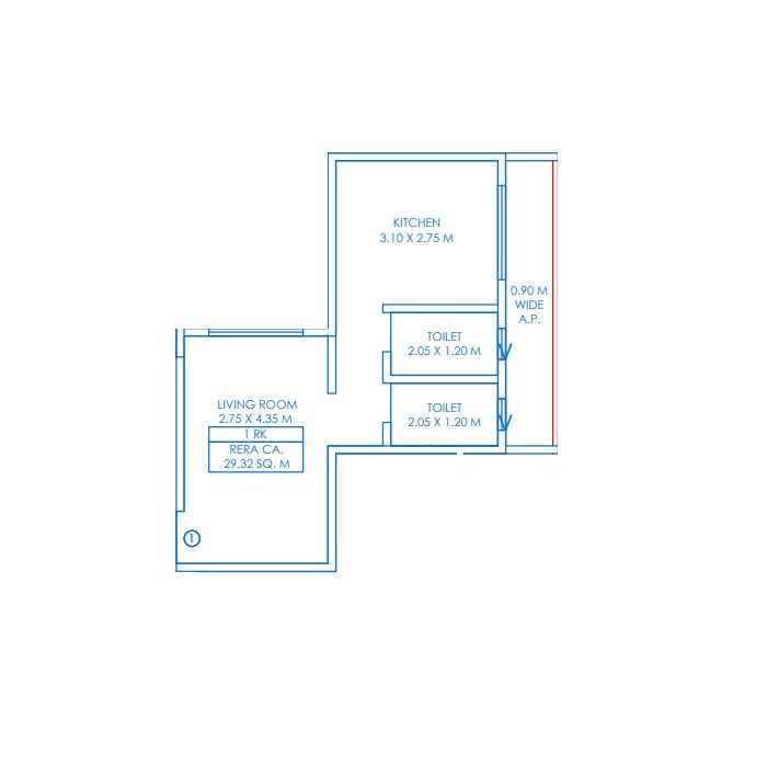 Floor plan of Studio - 316 sq. ft. in Bharti Yug Paradise, Thane