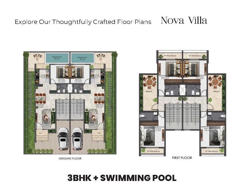 Floor plan of 3 BHK 1200 Sq. Ft. Row House in Bhavya Estrella Villas, Thane