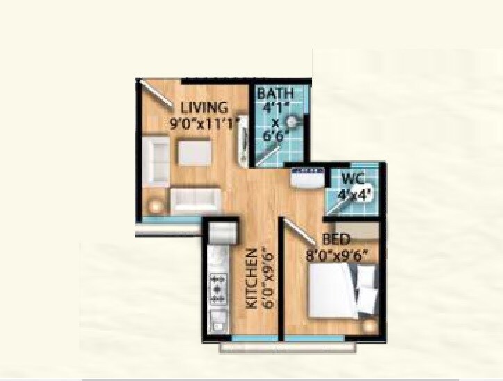 Floor plan of 1 BHK 322 Sq. Ft. Apartment in Bhiwandi Star Homes, Thane