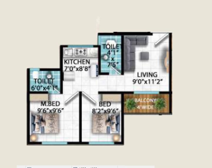 Floor plan of 2 BHK 427 Sq. Ft. Apartment in Bhiwandi Star Homes, Thane