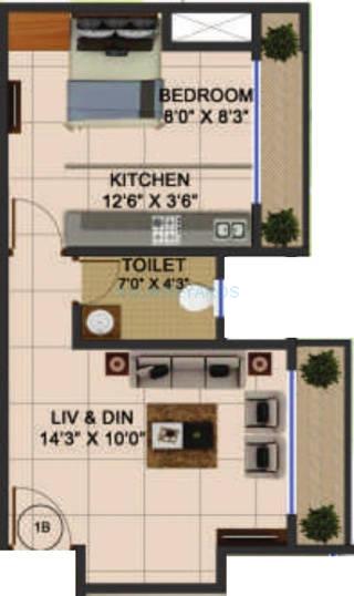 Floor plan of 1 BHK 386 Sq. Ft. Apartment in Bhoomi Acres, Thane