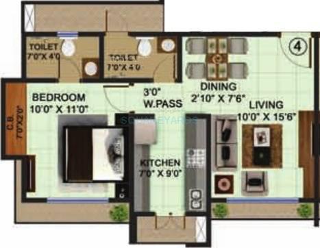 Floor plan of 1 BHK 482 Sq. Ft. Apartment in Bhoomi Acres, Thane