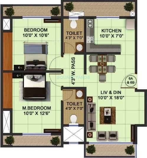 Floor plan of 2 BHK 645 Sq. Ft. Apartment in Bhoomi Acres, Thane