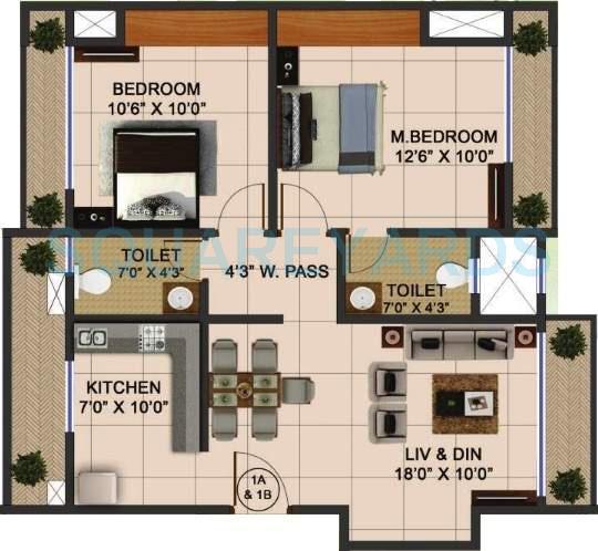 Floor plan of 2 BHK 561 Sq. Ft. Apartment in Bhoomi Acres, Thane