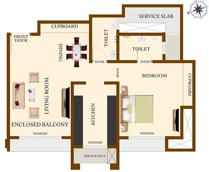 Floor plan of 1 BHK 386 Sq. Ft. Apartment in Bhoomi Acres M Wing, Thane