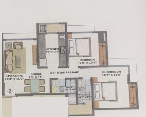 Floor plan of 2 BHK 545 Sq. Ft. Apartment in Bhoomi Acres M Wing, Thane
