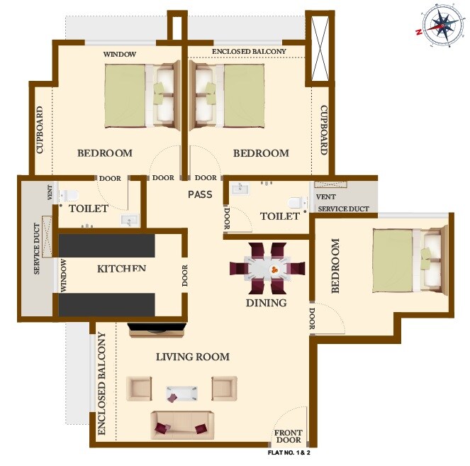 Floor plan of 3 BHK 725 Sq. Ft. Apartment in Bhoomi Acres M Wing, Thane