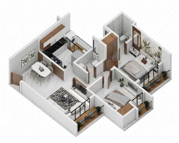 Floor plan of 2 BHK 613 Sq. Ft. Apartment in Bhumi Imperial, Thane