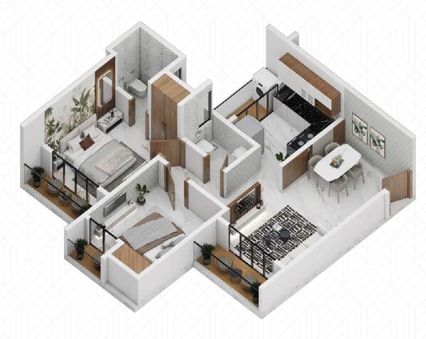 Floor plan of 2 BHK 627 Sq. Ft. Apartment in Bhumi Imperial, Thane